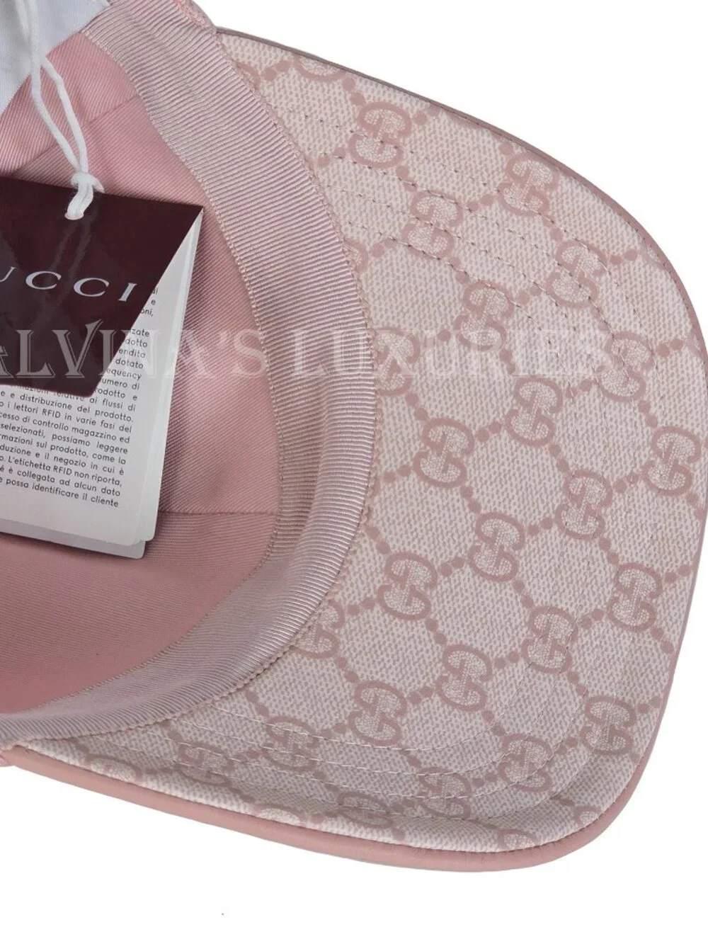 GUCCI HAT BASEBALL CAP PINK COTTON w LOGO PRINTED BRIM UNISEX sz S 56cm